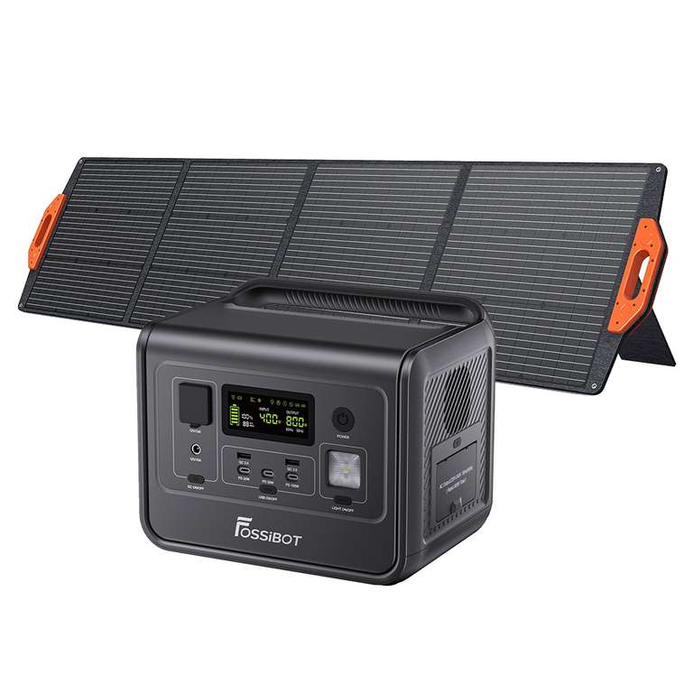Station électrique portable FOSSiBOT F800 (LiFePO4 800W / 512 Wh) + panneau  solaire pliable FOSSiBOT SP200 (200W) –