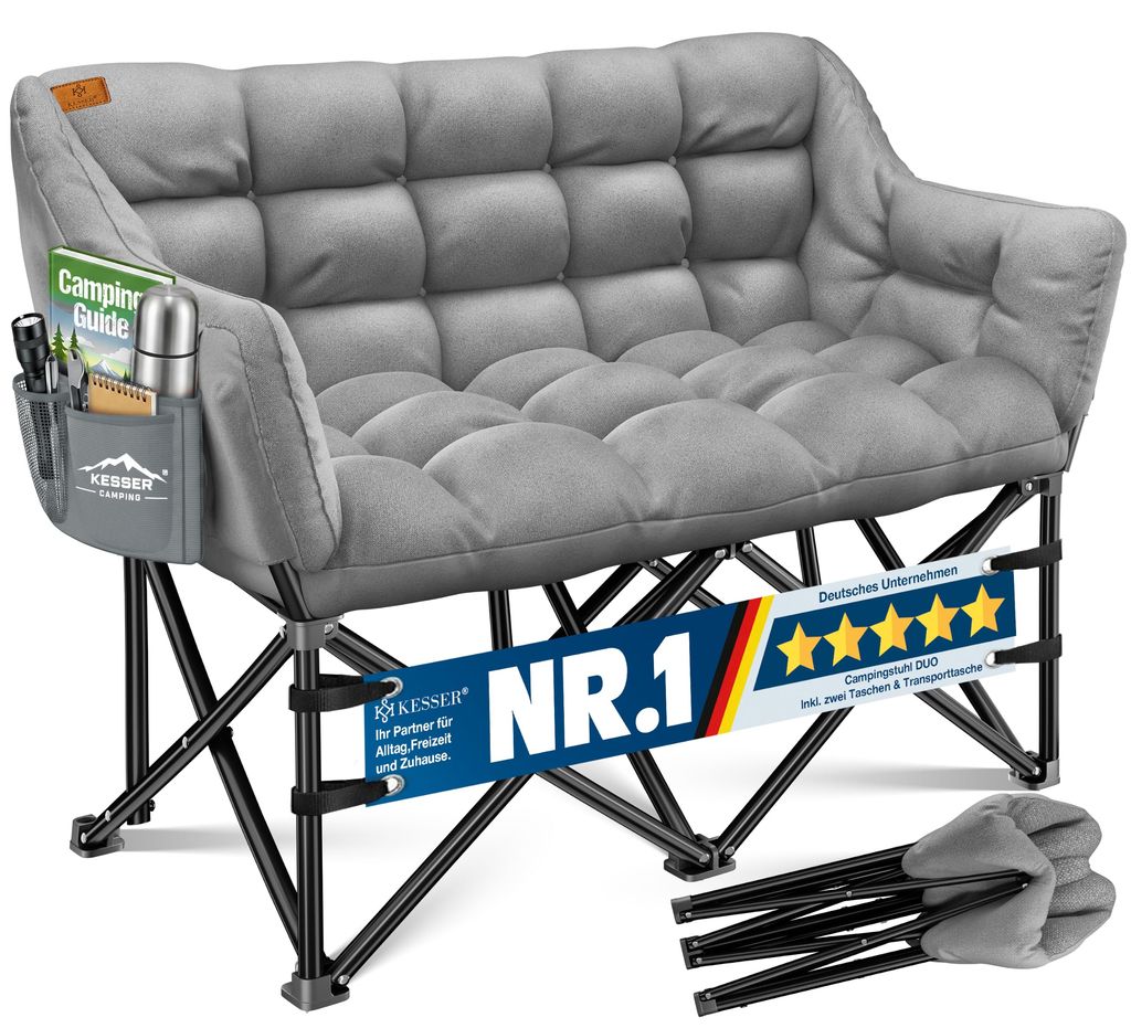 Canapé de camping pliable pour 2 personnes Kesser - rembourré avec poches latérales (Vendeur tiers)