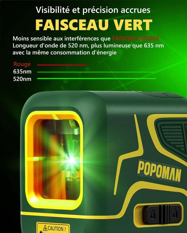 Niveau Laser Popoman MTM305B - 30m, Ligne Verte Autonivelante, Câble de charge, Batterie Intégrée IP54 (vendeur tiers - via coupon)