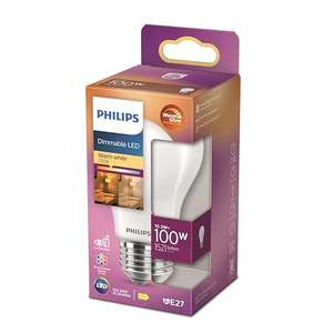 Ampoule LED Philips Standard E27 - 100W, Blanc Chaud, Dépolie, Verre Compatible Variateur