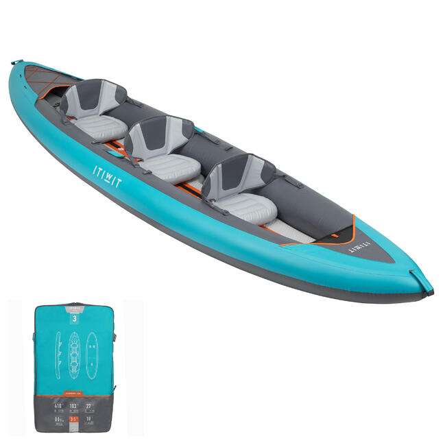 Kayak gonflable randonnée de fond haute pression Itiwit Drop Stitch Drop X100+ - 3 Places