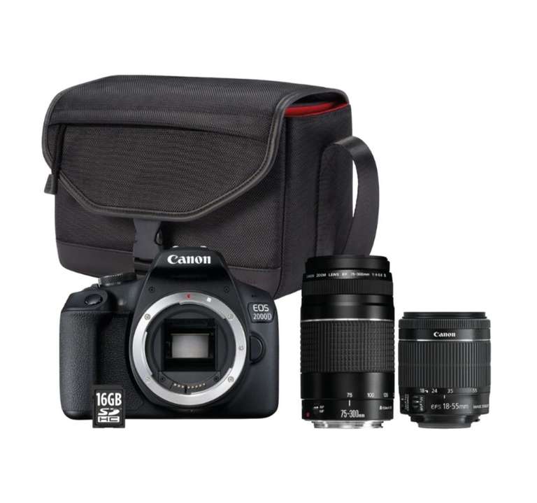 Appareil Photo Reflex Canon EOS 2000D + 2 objectifs (EF-S 18-55 mm et EF 75-300 mm) + Sac + Carte SD 16 Go (+ 60€ en carte cadeau)