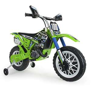 Moto Cross INJUSA Kawasaki 6V pour Enfants +3 Ans avec Accélérateur sur la Poignée, Frein Électrique et Roues Stabilisatrices