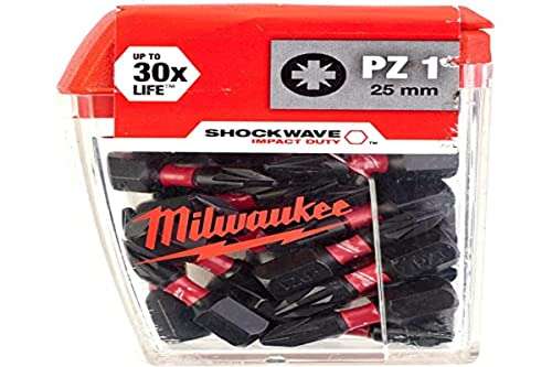 Lot de 25 embouts de vissage Milwaukee Shockwave Impact Duty pour visseuses à chocs 4002395385232 - PZ1, 25mm