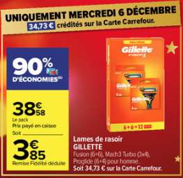 Pack de 12 Lames de rasoir Gillette fusion 5 (via 34.73€ sur la carte de fidélité) - Magasins Participants