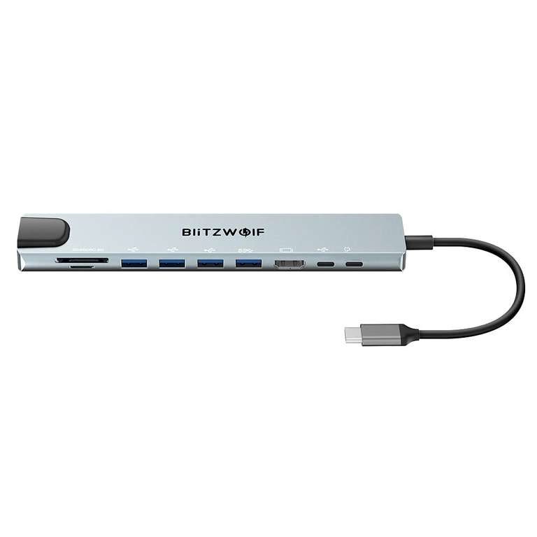 Hub BlitzWolf BW-NEW TH5 - USB-C, 10-en-1 : 1xUSB-C PD 100W, 1x USB-C 2.0, 1xHDMI 4K@30Hz, 1xRJ45, 4xUSB-A, SD/TF