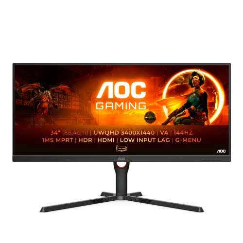 Ecran de PC 34" AOC Gaming U34G3XM - UWQHD, 144 Hz, Dalle VA, 4 ms, PiP-PaP, FreeSync Premium