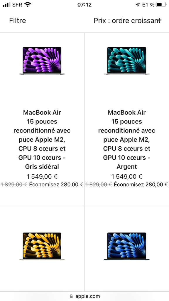 MacBook Air 15 pouces : puce M2 avec CPU 8 cœurs, GPU 10 cœurs
