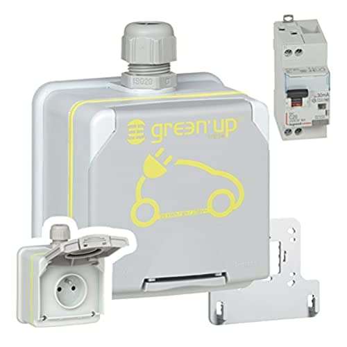 Prêt-à-poser Green'up Access Legrand pour véhicule électrique prise de courant saillie avec patère et disjoncteur différentiel