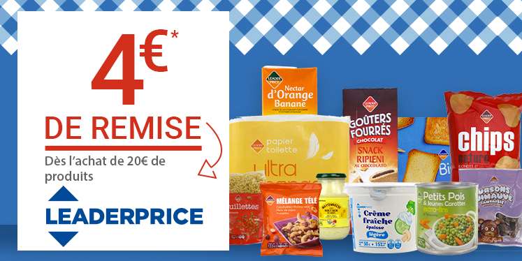 Tous les produits Leader Price à 0,50€ - hors promotions & déstockages (via remboursement de la différence en BA - valable dès 30€ d'achat)