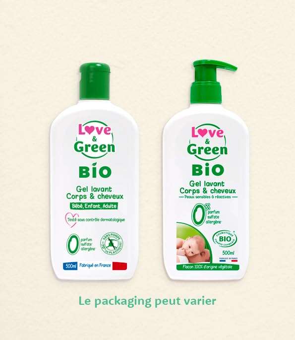 Gel Lavant Corps/Cheveux Bio Love & Green 0% - 500 ml (Via Coupon + Abonnement)