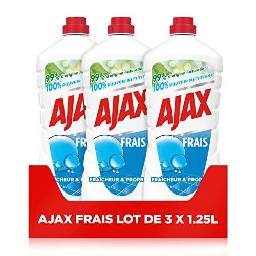 Nettoyant ménager sol & multi surfaces Ajax Frais - Sans Rinçage, Formule eco responsable, 3x1,25L