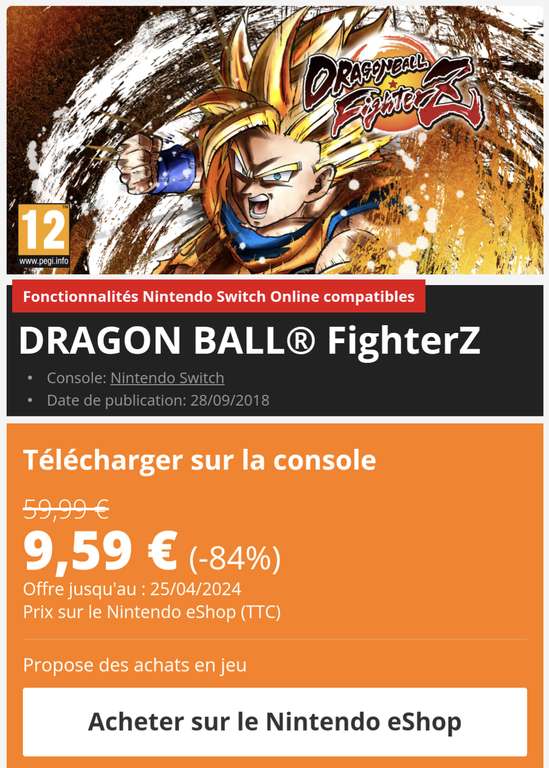 Dragon Ball FighterZ sur Nintendo Switch (dématérialisé)