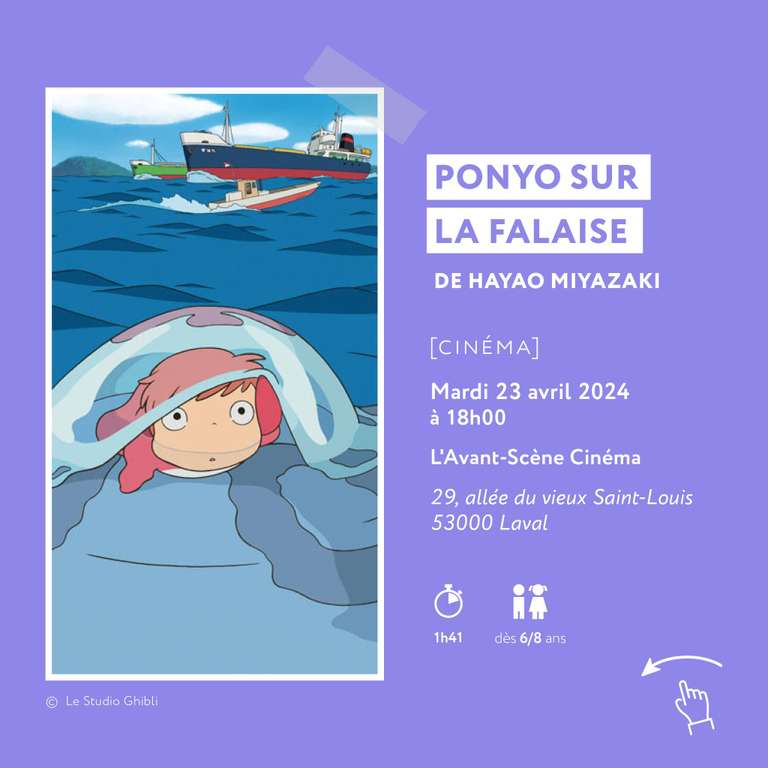 Séance de cinéma gratuite: Ponyo sur la falaise - Laval (53)
