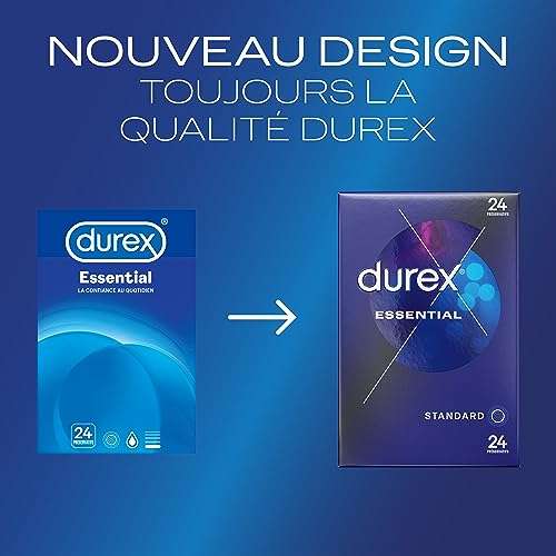 24 Préservatifs Extra Lubrifiés Durex ESSENTIAL - Confort et Sécurité (Prévoyez et économisez)