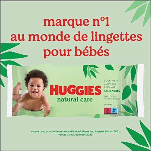 Lot de 10 Paquets de Lingettes bébé Huggies - Pour tout le corps, À l'aloe vera, Natural Care, 10x56 lingettes