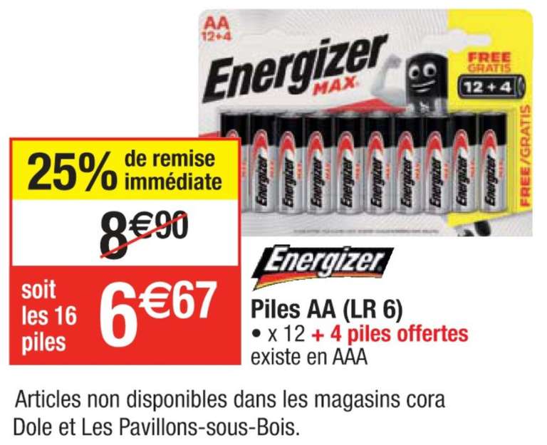 Pack de 16 piles Energizer Max (AAA ou AA)