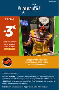 Lavage auto gratuit pour voitures orange ou 3€ de réduction dans les centres Calinauto