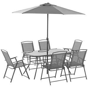 Ensemble salon de jardin 6 places (8 pièces) - parasol + table + 6 chaises (Vendeur tiers)