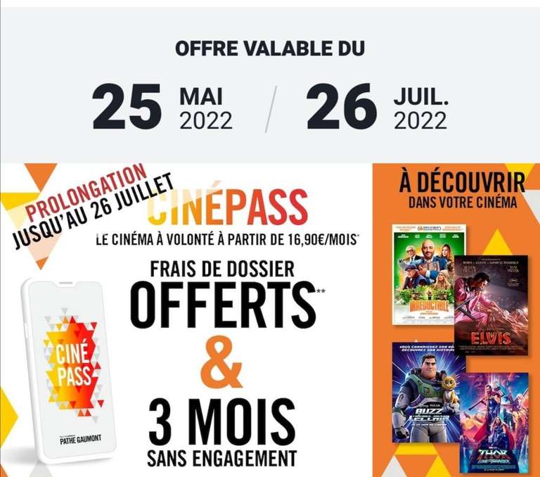 Cinepass (Gaumont) : frais de dossier offerts et 3 mois sans engagement