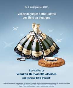6 bouteilles de champagnes Vranken Mademoiselle offertes par tranche de 450€ d'achats