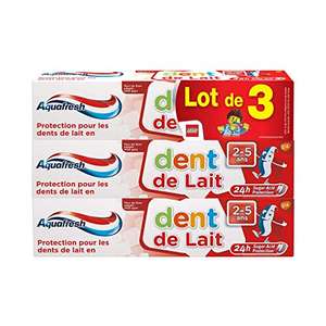 Lot de 3 Dentifrices Aquafresh Dents de Lait pour Enfants Âgés 2 à 5 Ans - 3x150ml, Goût Menthe (Via Abonnement Prévoyez et Économisez)
