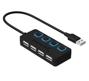 Hub USB 2.0 Sabrent - 4 ports avec boutons d’alimentation individuels à LED (Vendeur Tiers)