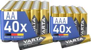 Lot de 80 Piles Alcaline Varta - 40x AA & 40x AAA