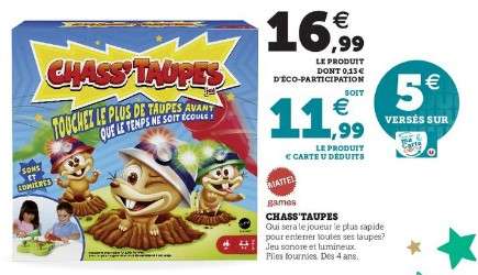 [Le 04/11] 2 jeux Mattel Chass'taupes (via 20,19€ sur la Carte de Fidélité + ODR de 16,99€)