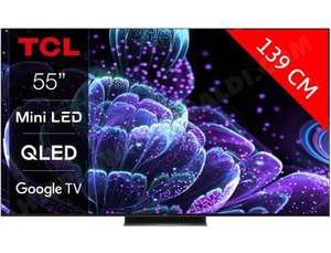 TV 55" TCL 55C831 (2022) - Mini-LED, QLED, HDMI 2.1, 144Hz, VRR, ALLM, Google TV, Dolby Vision IQ, HDR10+ (Via ODR de 150€)