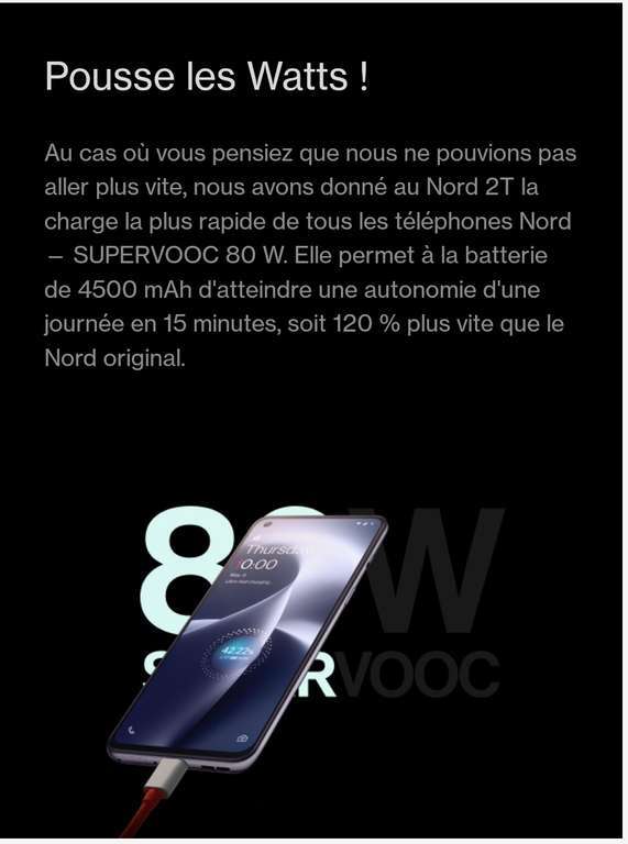 Smartphone 6.43" OnePlus Nord 2T 5G - FHD+ AMOLED 90 Hz, Dimensity 1300, RAM 8 Go, 128 Go (2 coloris disponibles)