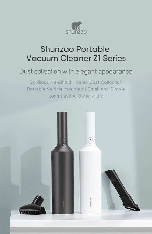 Aspirateur portatif sans fil Shunzao Z1 Pro, aspirateur de 15,5 kpa, 2 vitesses, batterie 2000mAh, charge de type C - Noir (Stock Pologne)