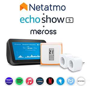 Kit Maison connectée - Assistant vocal Amazon Echo Show 5 Gen 2 (2021) + Thermostat connecté Netatmo NTH01-FR + 2 prises connectées Meross