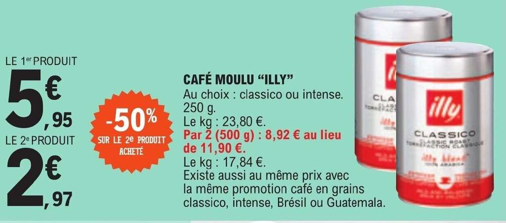2 Paquets de Café en grains ou moulu Illy - 2x250g –