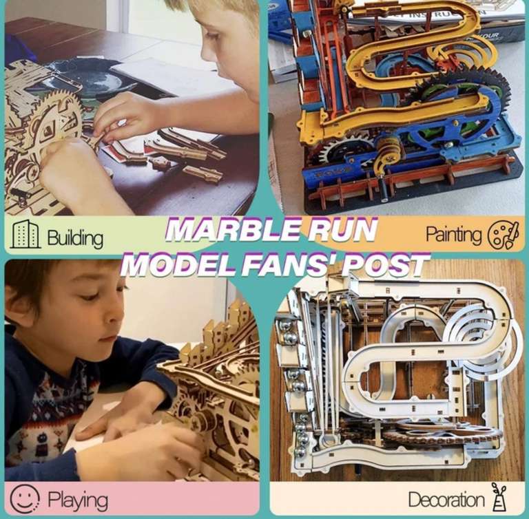 Puzzle 3D mécanique en bois Robotime Rokr avec circuit à billes, 4 modèles au choix