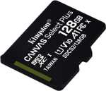Carte Micro SDXC Kingston Canvas Select Plus (U1, V10, A1) - 128 Go, Jusqu'à 100 Mo/s