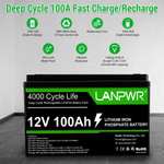 Batterie LANPWR LiFePO4 - 12V / 100Ah, 1280 Wh (Entrepôt Allemagne)