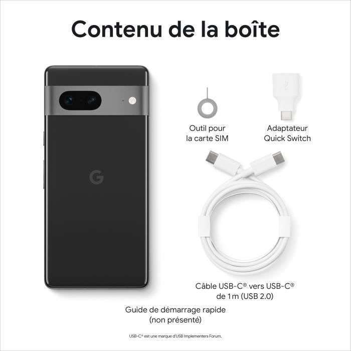 Smartphone 6.3" Google Pixel 7 5G - Full HD+ OLED, 90Hz, Tensor G2, RAM 8Go, 128Go (Entrepôt France)