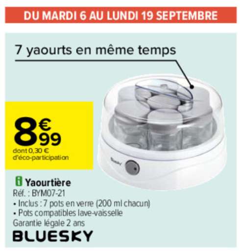 Yaourtière Bluesky BYM07-21 - 7 pots en verre de 200 mL