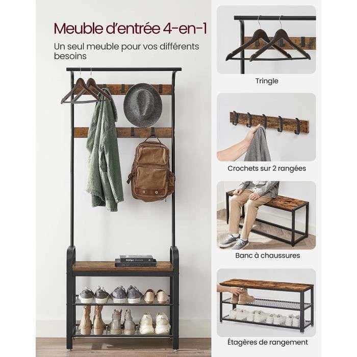 VASAGLE Porte-manteau, Meuble d'Entrée, avec Porte-chaussures, 5 Étagères  de Rangement, 9 Patères et