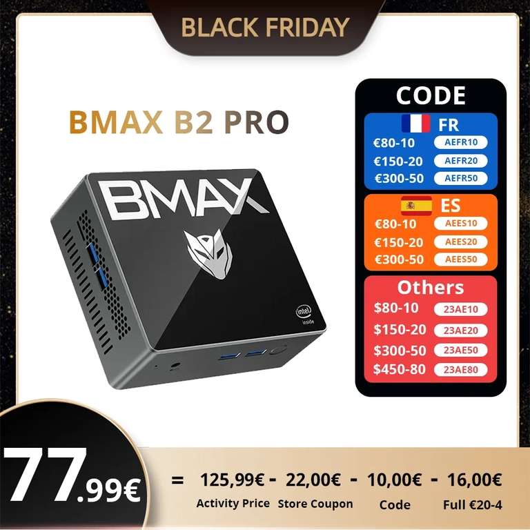 Mini PC BMAX-B4 Plus - Intel N100, 16Go Ram, 512Go SSD, Win 11(via coupon)