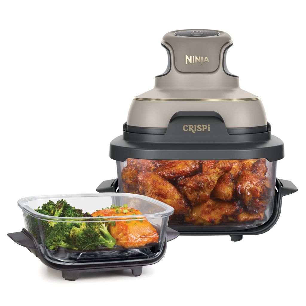 Friteuse sans huile portable Ninja Crispi FN101EU - 4-en-1, Bols en verre 3,8L & 1,4L, Airfryer Compact, 1700W, Pierre et Or