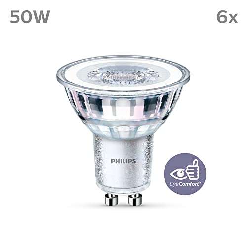 Lot de 6 ampoules LED Philips Spot GU10 Eyecomfort - 50W, Blanc Chaud