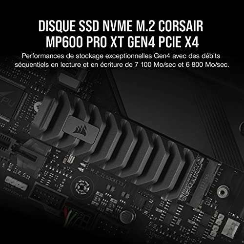 SSD interne M.2 NVMe Gen4 Corsair MP600 Pro XT avec Dissipateur thermique - 1 To, TLC 3D, DRAM (Jusqu'à 7100-5800 Mo/s)