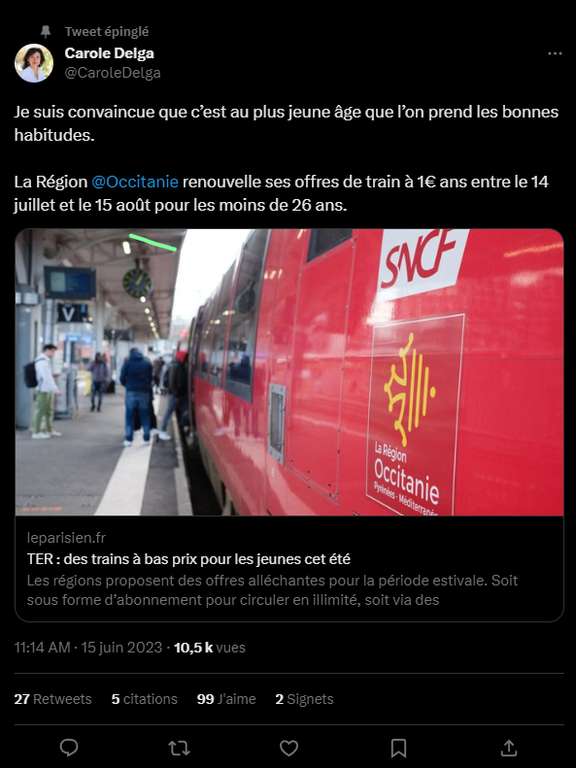 [-26 ans] Tous les trajets de trains TER lio Occitanie à 1€ entre le 14/07 et 15/08