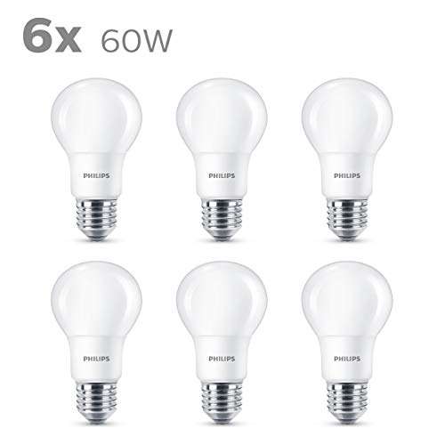 6 Ampoules Philips Lighting LED Standard E27 - 60W Blanc Chaud Dépolie