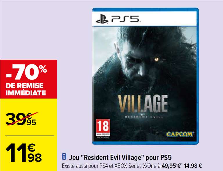 Sélection de jeux vidéo en promotion - Ex : Resident Evil Village sur PS5 à 11.98€ ou Monster Hunter Rise sur Switch à 13.35€