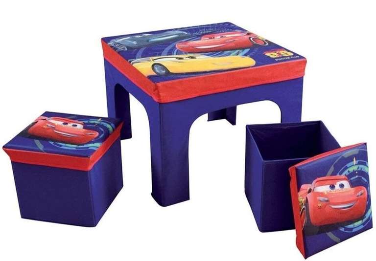 Ensemble table enfant + 2 tabourets avec rangements - Disney Cars ou Pyjamasques