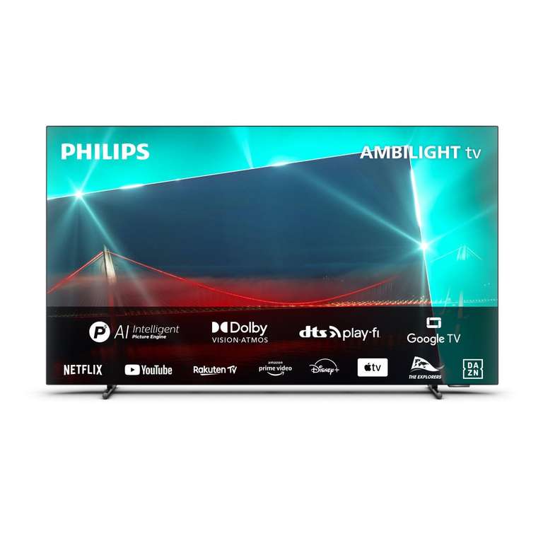 TV 55" Philips 55OLED718 - OLED, 4K UHD, 120 Hz, Ambilight 3 côtés, HDR10+, Google Smart TV, Dolby Atmos, Haut-parleurs 20W