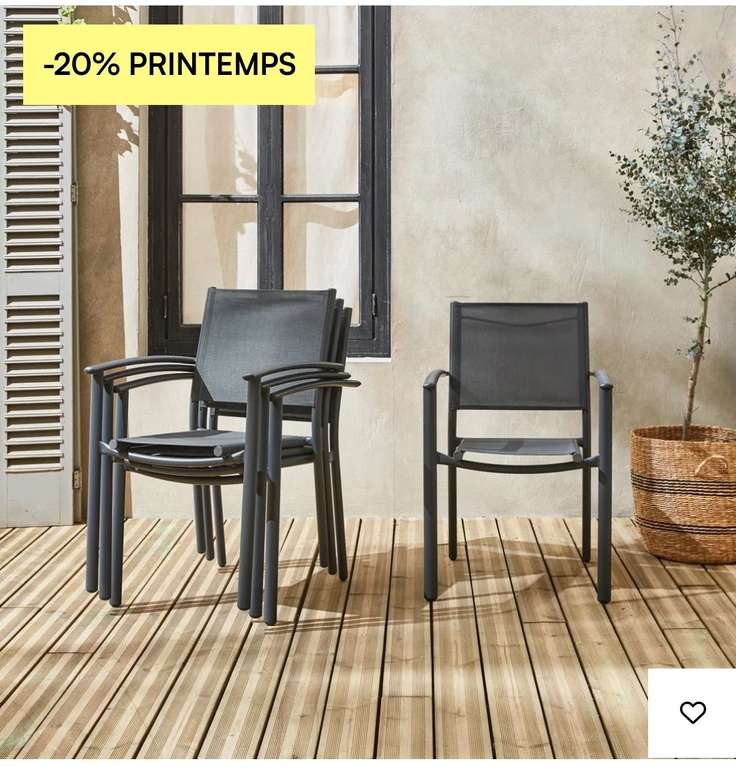 20% de réduction sur une sélection de produits - Ex : Lot de 4 fauteuils de jardin empilables en aluminium et textilène Portland